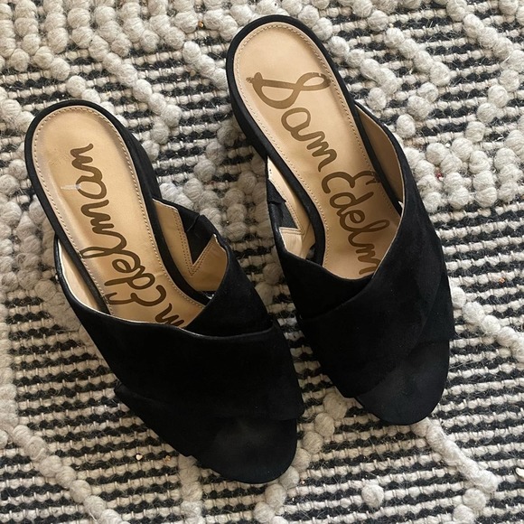 Sam Edelman Stanley Black Suede Open Toe Block Heels Size 8.5 - Picture 3 of 7